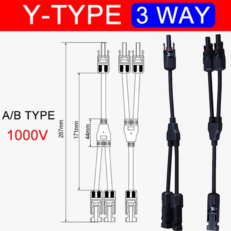 1/5Sets Photovoltaic PV Solar Cell Connector Solar Panel Parallel Connection PV Plug 1 To 2/3/4Way 30A 1000V Y Type Connector