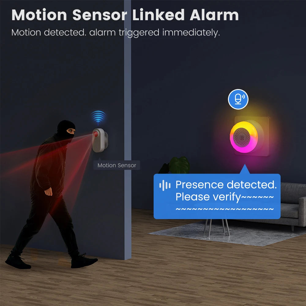 Home Security Smart Siren WiFi Sound Light Alarm Tuya Smart Life APP Support Vibration CO VOC PIR Human Motion Detection Sensor