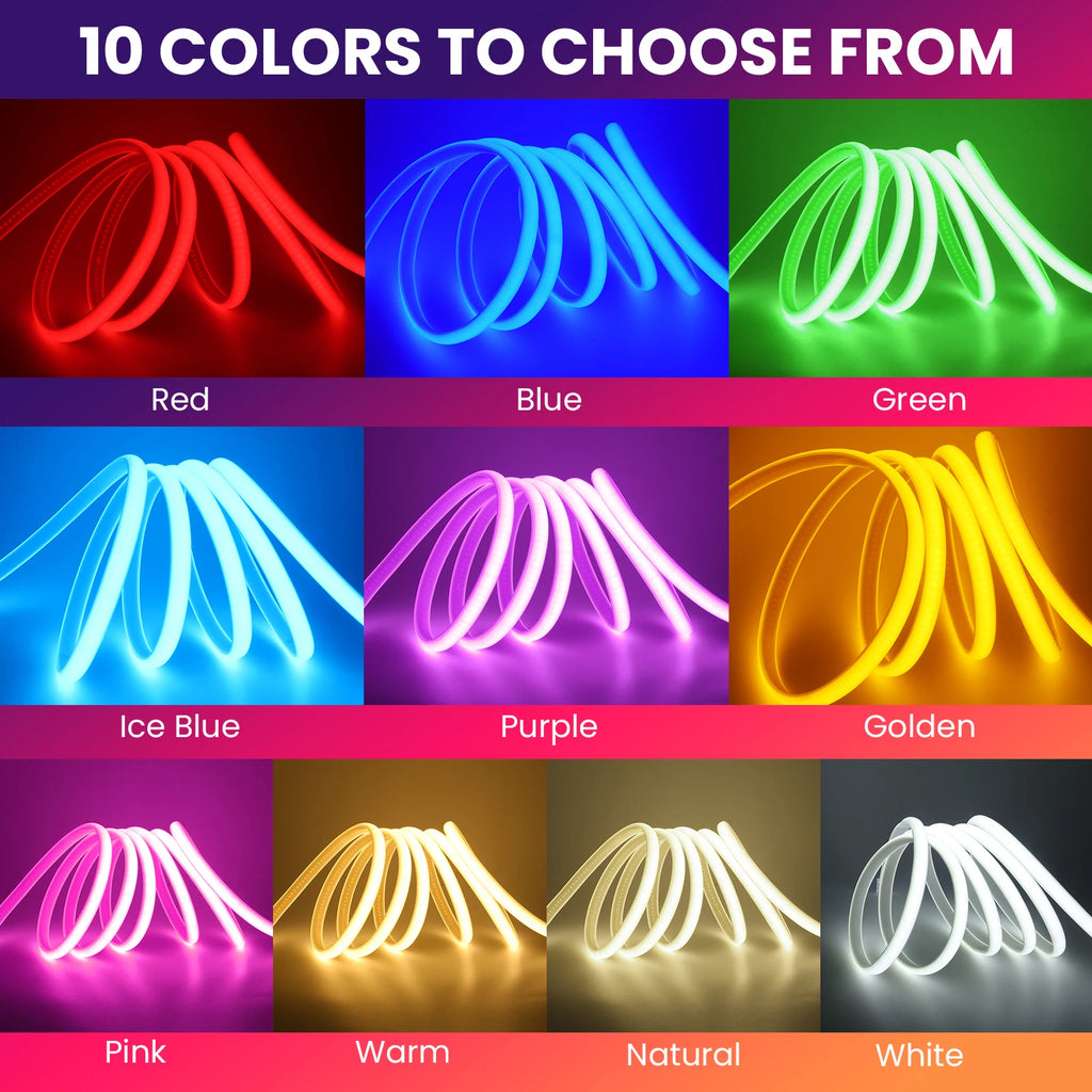 220V COB Led Strip EU Plug Warm White Red Blue Green Pink 288LEDs/m IP65 Waterproof Flexible Neon Light for Kitchen Room Garden
