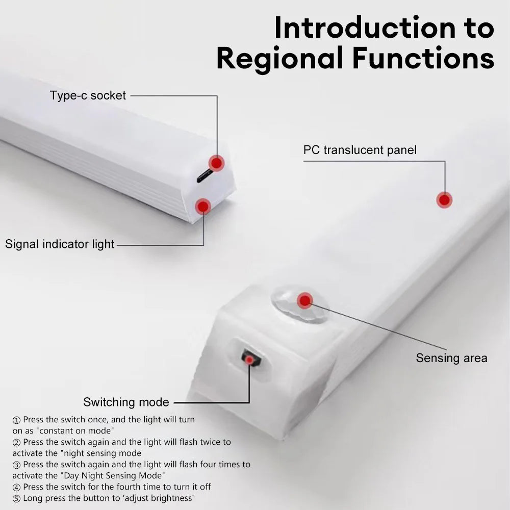 Motion Sensor Light Wireless Rechargeable LED Night Light Closet Cabinet Wardrobe Lamp Kitchen Staircase Backlight 10/20/30/50cm