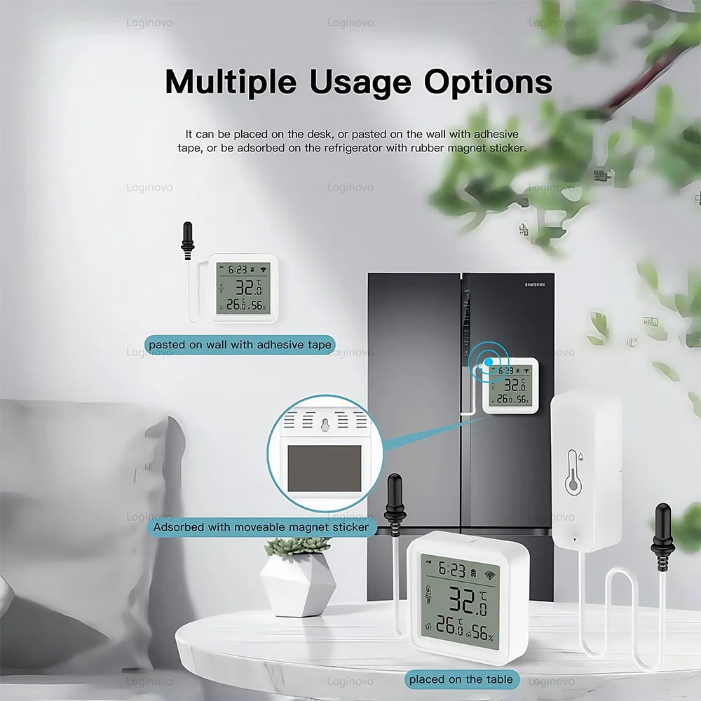Tuya Temperature Humidity Sensor With External Probe Smart Home WiFi/Zigbee Hygrometer For Fridge Water Pool Thermostat Alarm