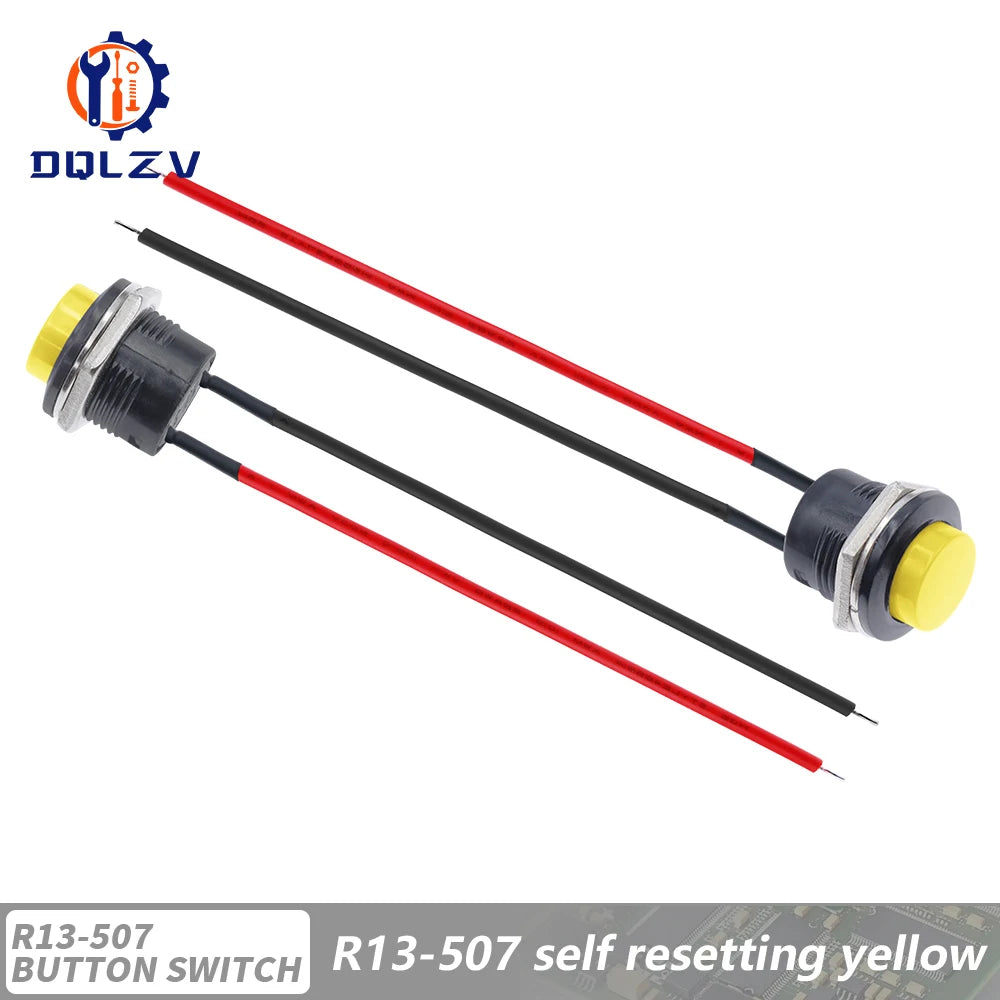 Momentary Push Button Switch With Cable 16mm 6A/125VAC 3A/250VAC Round Switches R13-507 BLACK RED GREEN WHITE BLUE YELLOW