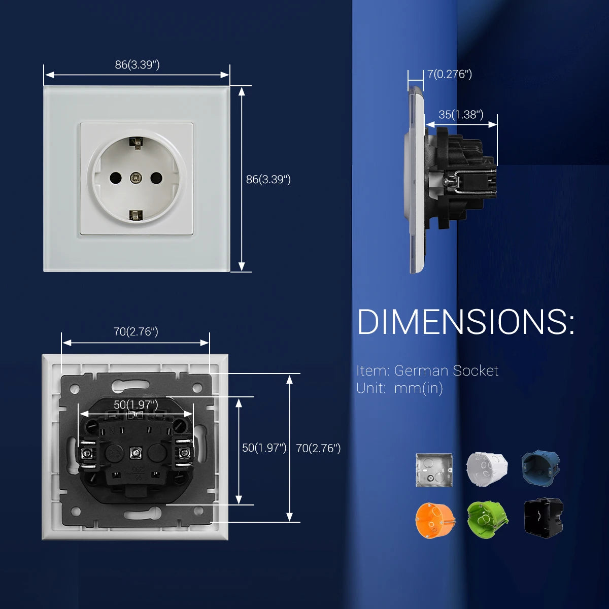 TUV Certified EU Standard Single Wall Socket with Double Power Plug USB Type-C Crystal Glass Panel 1Way Wall Switch 10A/16A 250V