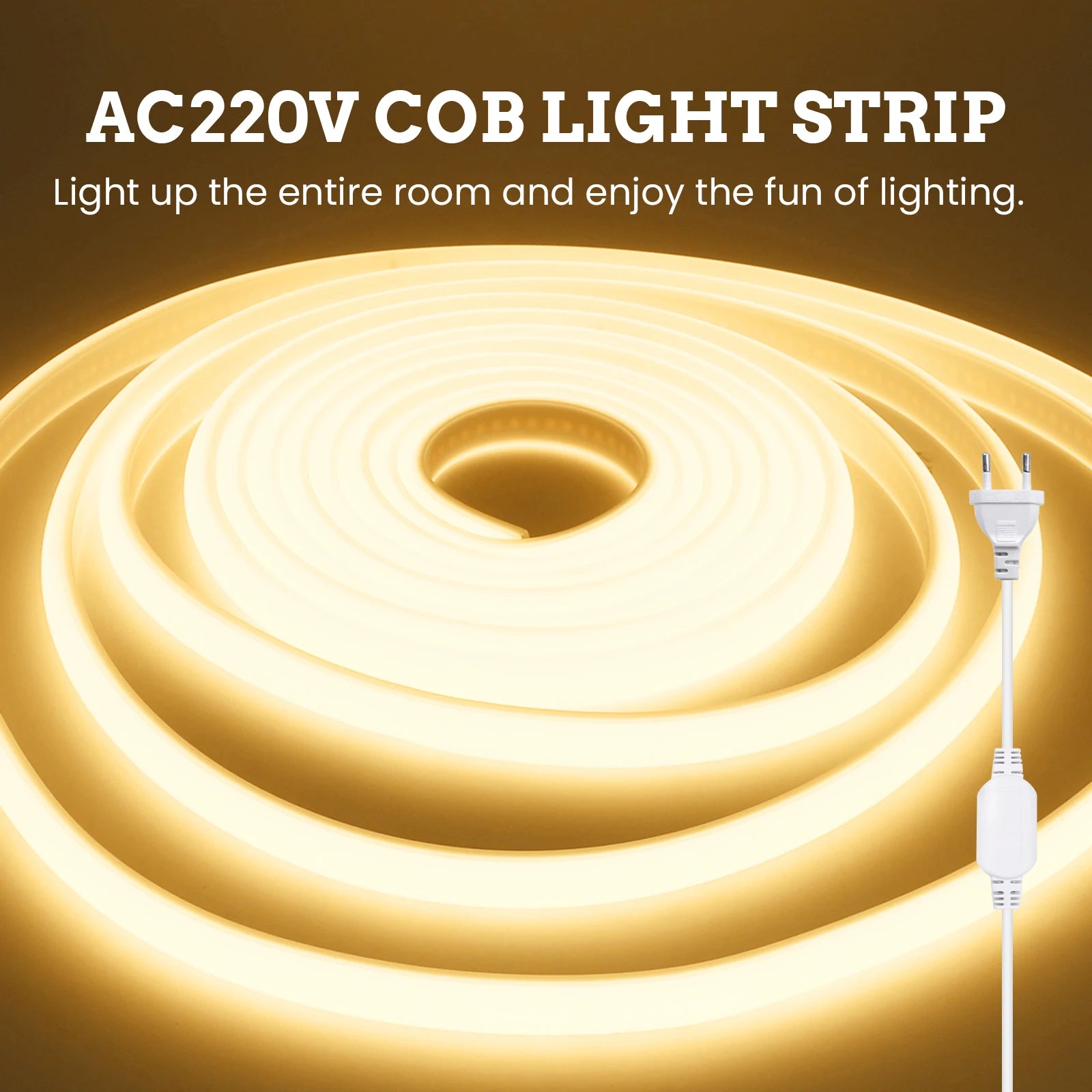 220V COB Led Strip EU Plug Warm White Red Blue Green Pink 288LEDs/m IP65 Waterproof Flexible Neon Light for Kitchen Room Garden