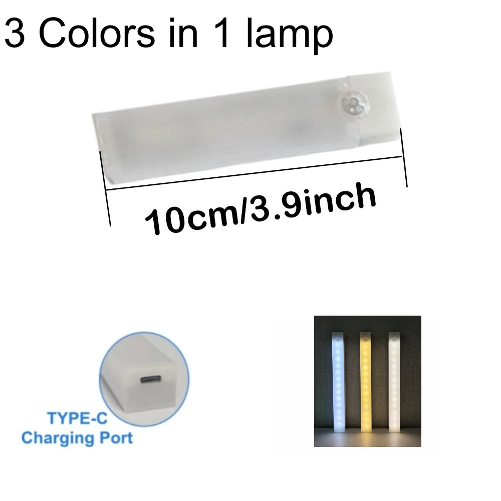 Motion Sensor  Bar  Light Type C Rechargeable Light  LED Magnetic attraction Night Light  for Kitchen Bedside Wardrobe bookcase