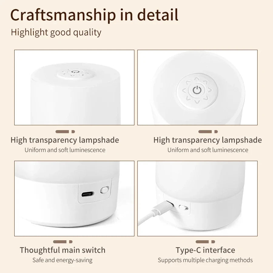 LED Touch Night Light USB Rechargeable Table Lamp With Remote Control Switch 3 Colors Dimmable Bedside Night Lamp Bedroom Decor