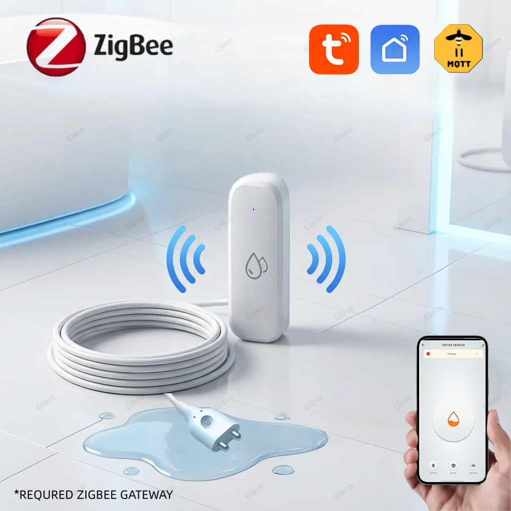 Tuya Zigbee Water Leak Sensor Flood Leakage Detector Smart Life Security Alarm APP Remote Monitoring For Home Automation Linkage