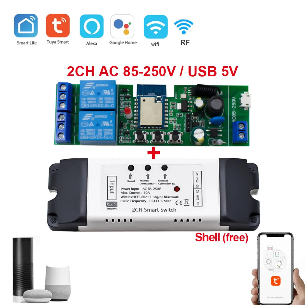 Tuya Smart Wifi Switch Module 12V 32V 220V RF 433 Radio Remote Control 1/2/4 Channels Relay for Alexa Google Home Smart Life