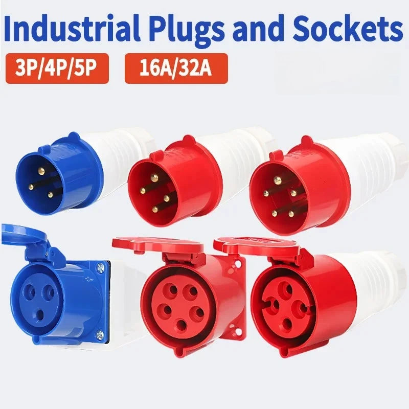 IP44 Industrial Plug and Socket Waterproof Connector 3PIN 4PIN 5PIN 16A/32A  Waterproof Electrical Connection Wall Mount Socket
