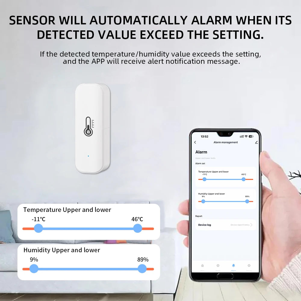 1~10PCS Tuya WiFi Temperature and Humidity Sensor Remote Monitor For Smart Home Work with Alexa Google Assistant
