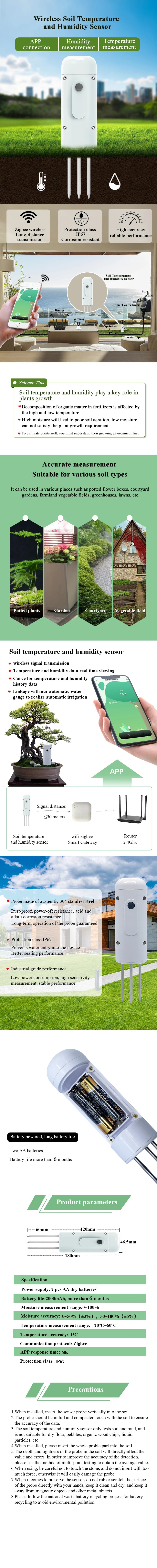 Zigbee Soil Tester Temperature and Humidity Meter Waterproof Tuya Thermohygrometer Garden Automation Irrigation Detector