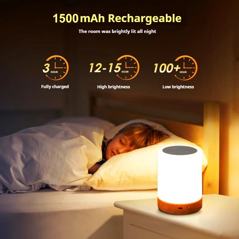 16 Colors Night Light Smart Touch Bedside Table Lamp RGB USB Rechargeable Desk Lamp Bedroom Decoration Gift Dining Table Light