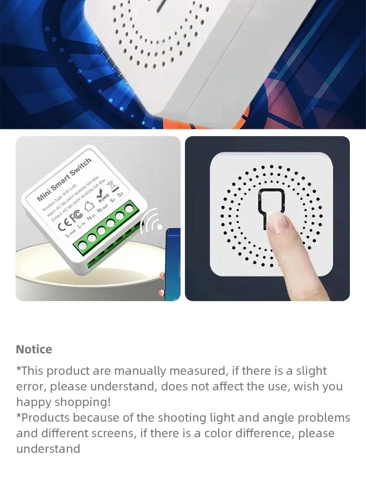 For Tuya Mini Smart WiFi Switch 16A Zigbee DIY Light Smart Switch Relay Breaker Automation Module 2-way Control Home Assistant