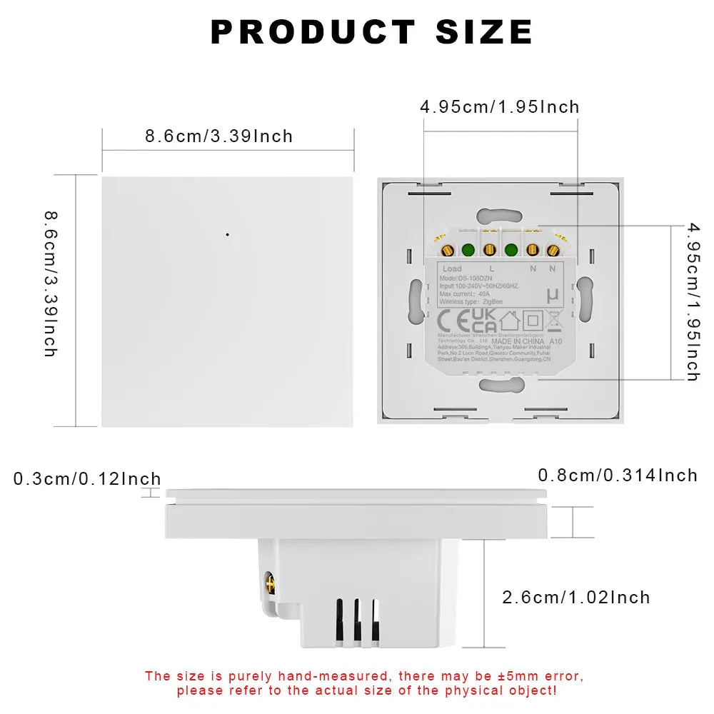 Zigbee Water Heater Large Button Switch Remote and Timer Control Tuya Smart Life App Compatible with Alexa and Google Home