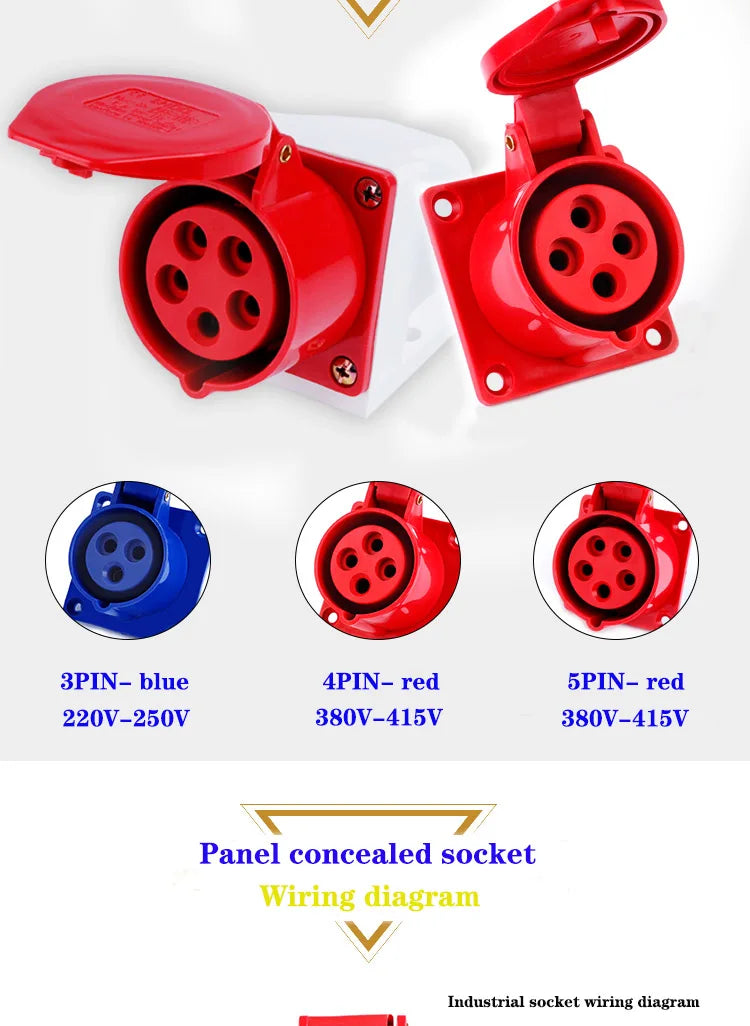 IP44 Industrial Plug and Socket Waterproof Connector 3PIN 4PIN 5PIN 16A/32A  Waterproof Electrical Connection Wall Mount Socket