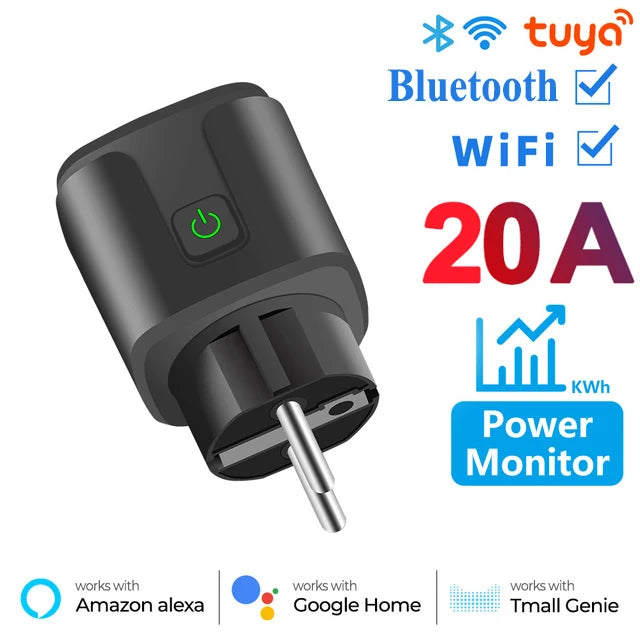 Smart Socket EU 16A/20A AC100-240V Wifi Smart Plug Power Outlet, Alexa Google Home Voice Control, For Tuya Smart Life APP