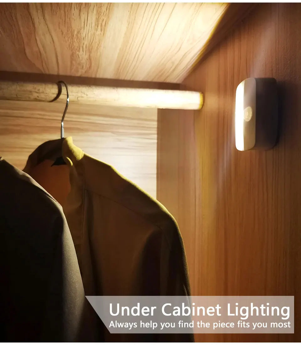 Wireless LED Motion Sensor Night Light Plug In Motion Detector Bedroom Staircase Closet Bedside Night Lamp 220V Battery Powered