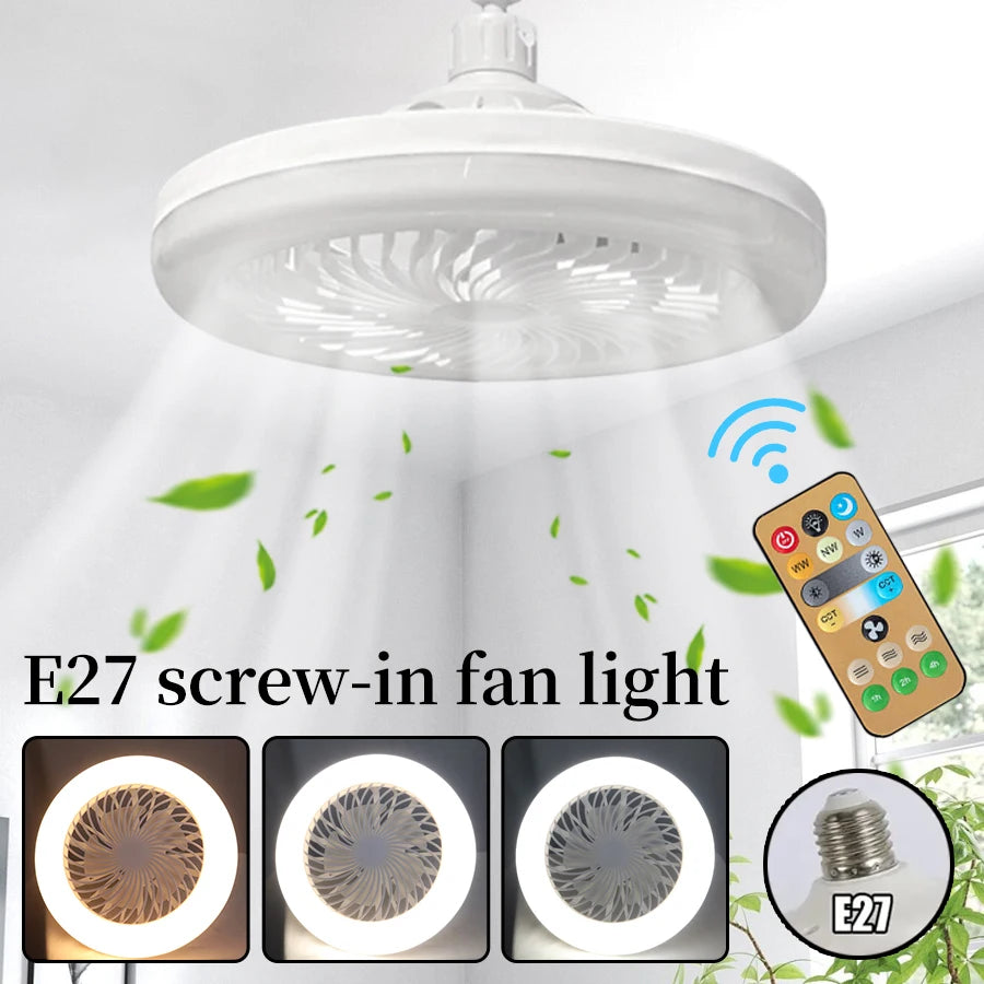 Smart 3 In 1 Ceiling Fan With Remote Control Lighting E27 Conversion Base 85-265v Lighting Base Suitable for Bedroom and Living