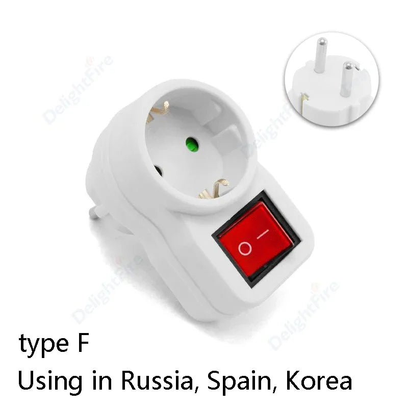 EU Extension Socket With Switch ON/OFF Electrical Plug European Standard Russia Spain Ukraine Korea Power Converter Plug Adapter