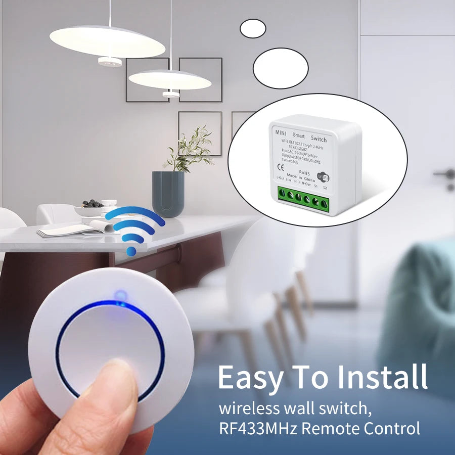 20A Tuya WiFi Smart Switch 16A RF 433Mhz Wireless Relay Receiver Mini Round Panel Switch Voice Control Alexa Google Home Alice