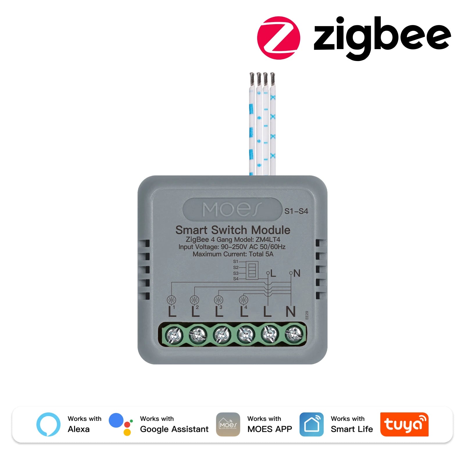 MOES Tuya WiFi Zigbee Mini DIY Smart Switch Module 1-4 Gang Timer Home Automation Compatible with Google Home Alexa