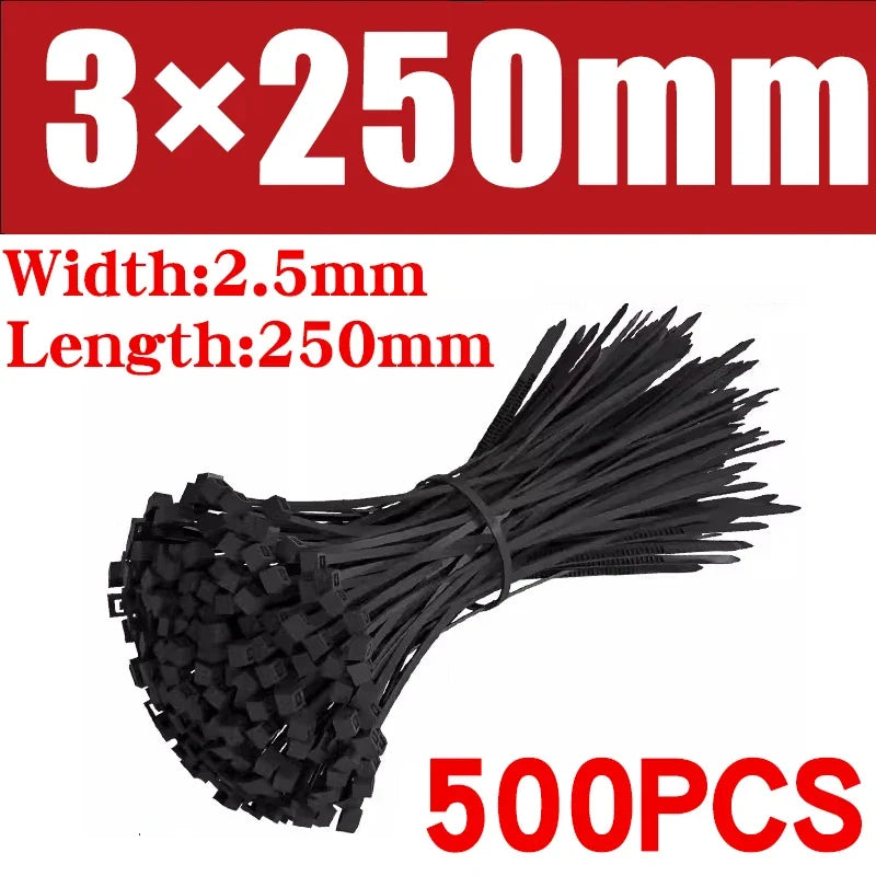 500/1000PCS Plastic Nylon Cable Ties Self-locking Cord Ties Straps Adjustable Cables Fastening Loop Home Office Wire Zip Ties