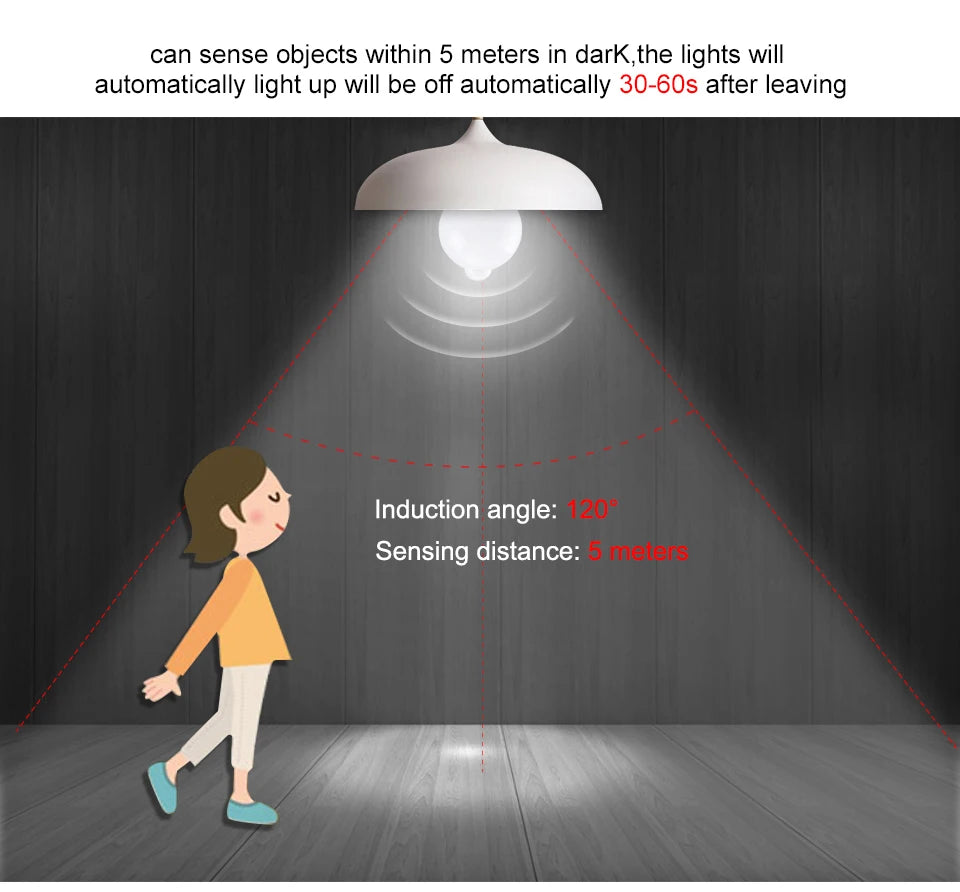 12W E27 LED Motion Sensor Bulb PIR Infrared Auto ON/OFF Night Light for Living Room Parking Hallway