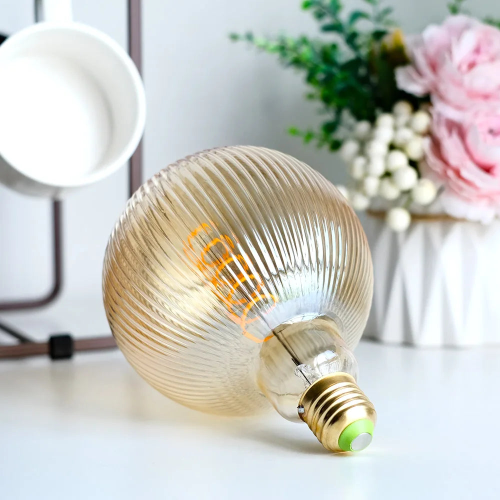 TIANFAN Edison Led Bulb E27 Fitting 4W Dimmable Ripple Glass Amber Color 2000Kevin Warm Speciatly Decorative Light Bulb