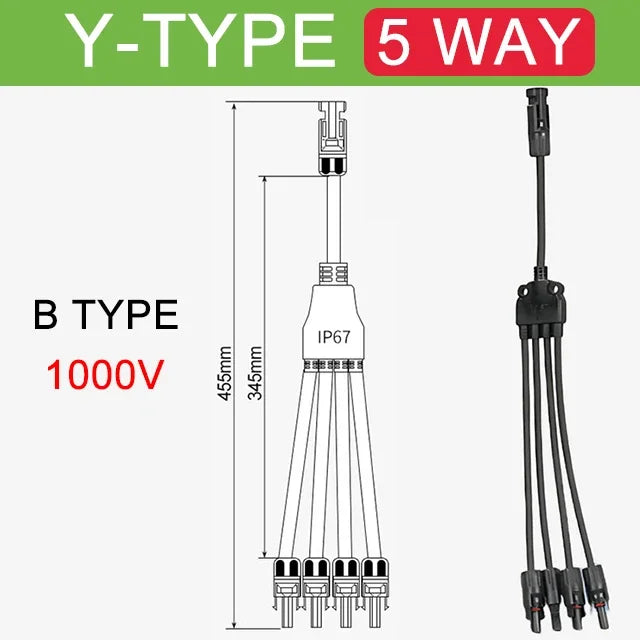 1/5Sets Photovoltaic PV Solar Cell Connector Solar Panel Parallel Connection PV Plug 1 To 2/3/4Way 30A 1000V Y Type Connector