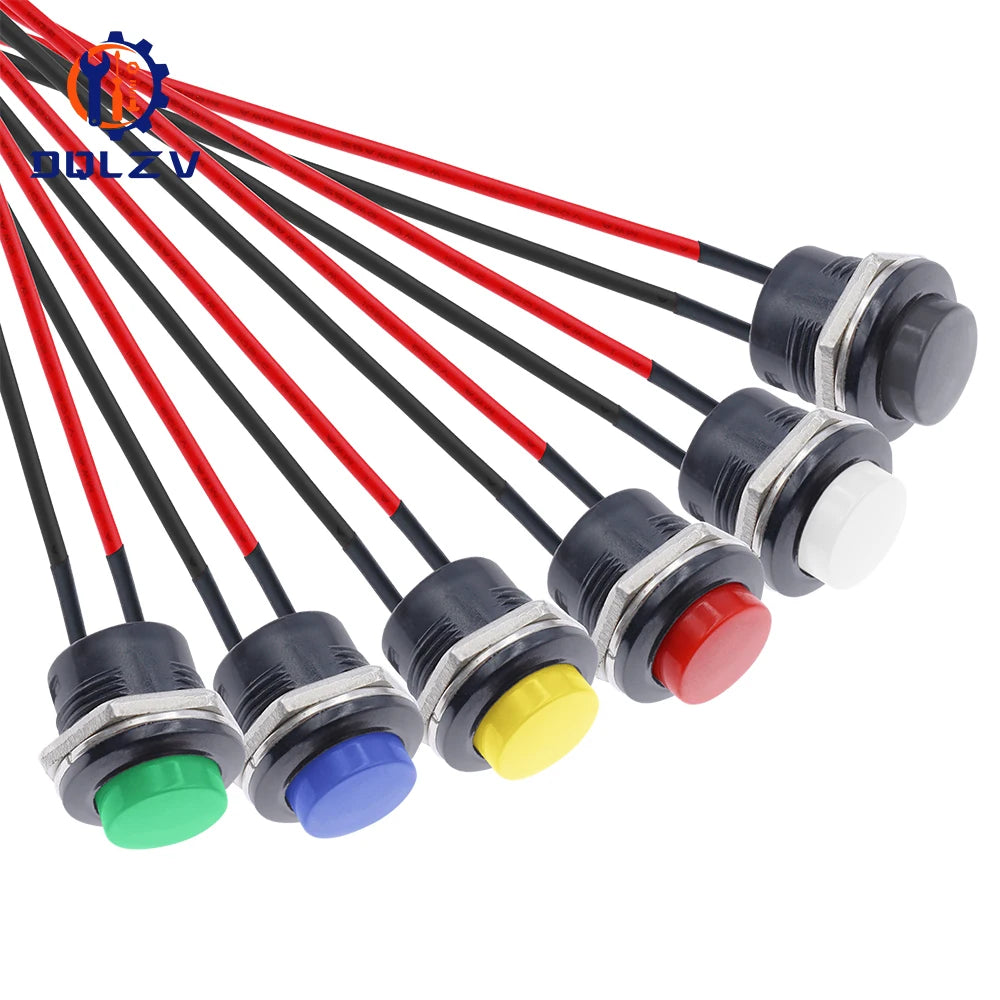 Momentary Push Button Switch With Cable 16mm 6A/125VAC 3A/250VAC Round Switches R13-507 BLACK RED GREEN WHITE BLUE YELLOW