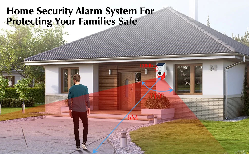 Solar Motion Sensor Outdoor Alarm,Adjustable Sensitivity Motion Activated Alarm,129db Sound Security Siren Light Ip67 For Home
