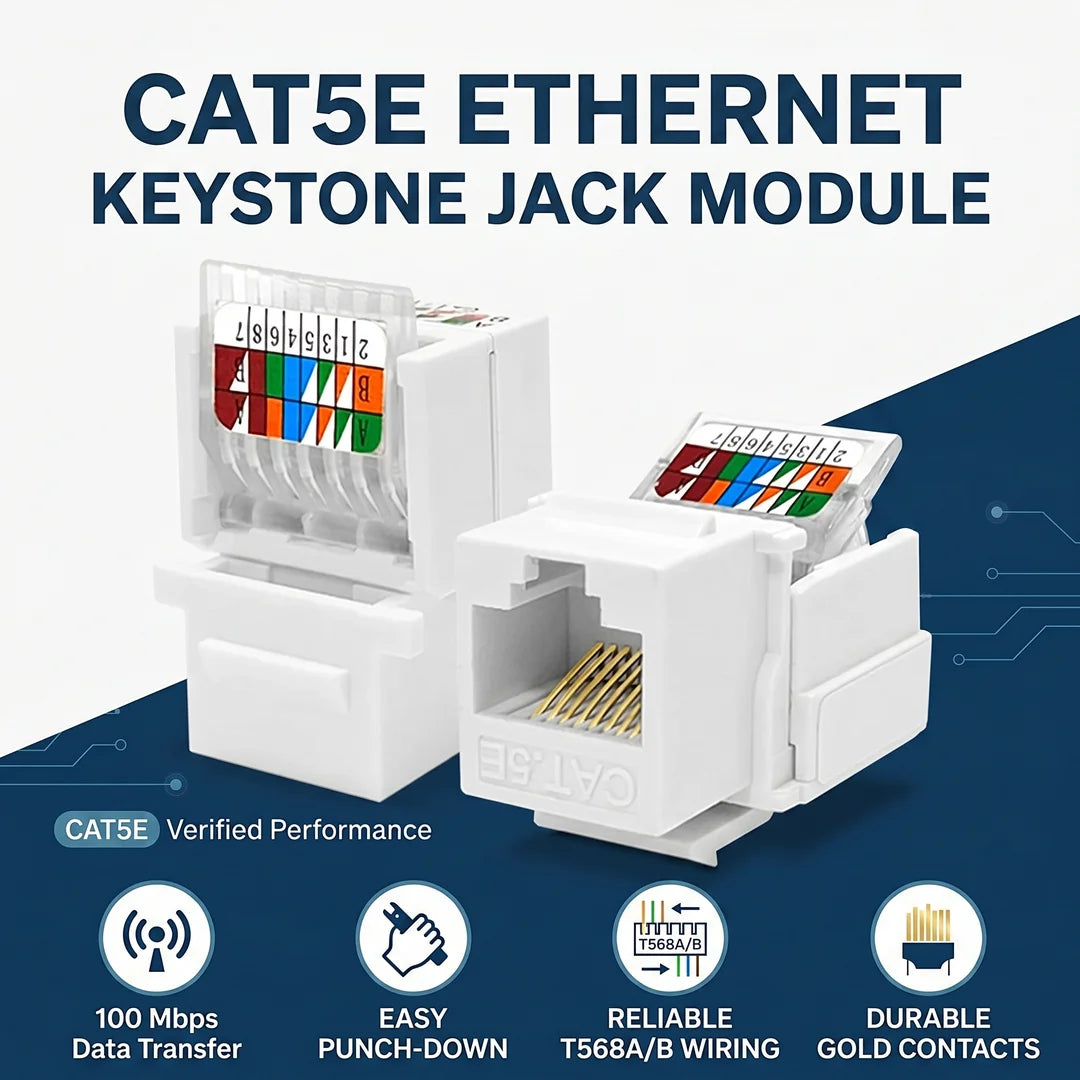 10Pcs RJ45 Cat5e Keystone Ethernet Module Internet Wall Jack Coupler Crimp Down UTP LAN Connector Insert for Data Network Socket
