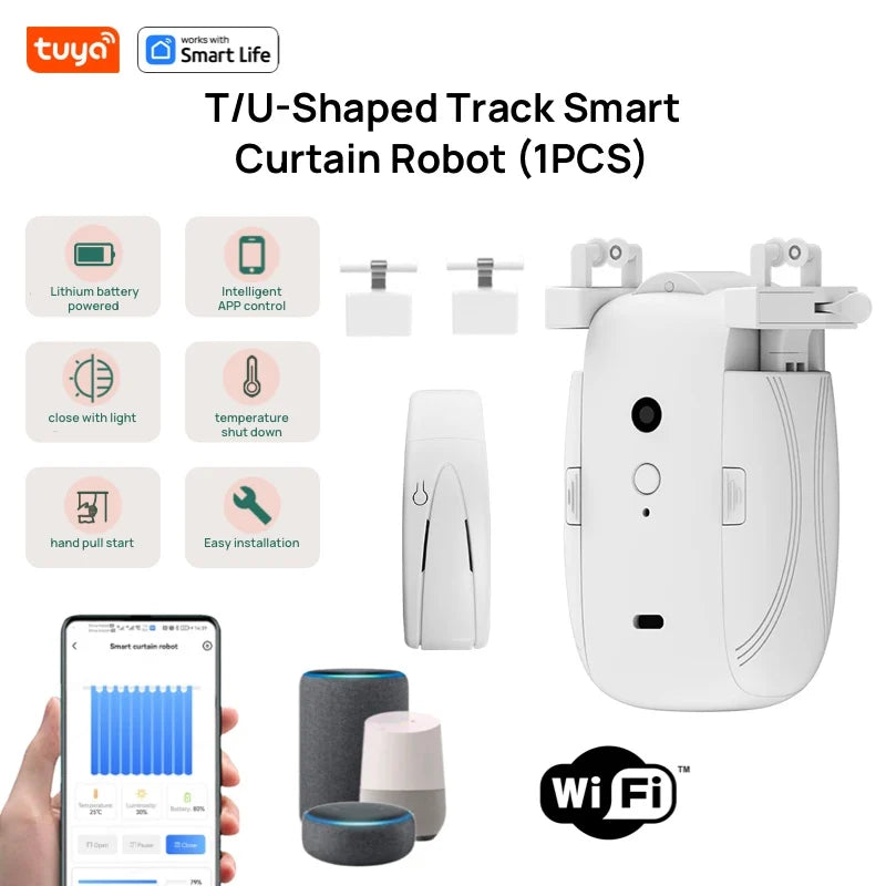 Tuya Smart WiFi Curtain Robot (with Gateway), APP Remote Control, Voice Control, Included Accessories for T/U Curtain Tracks