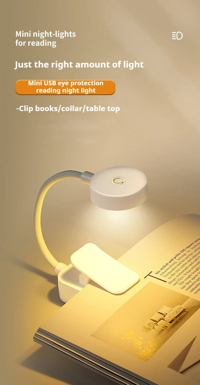 Mini LED Reading Book Light Table Lamp 3 Modes Adjustable Eye Protection Clip-On Study Reading Lamp for Travel Bedroom Book
