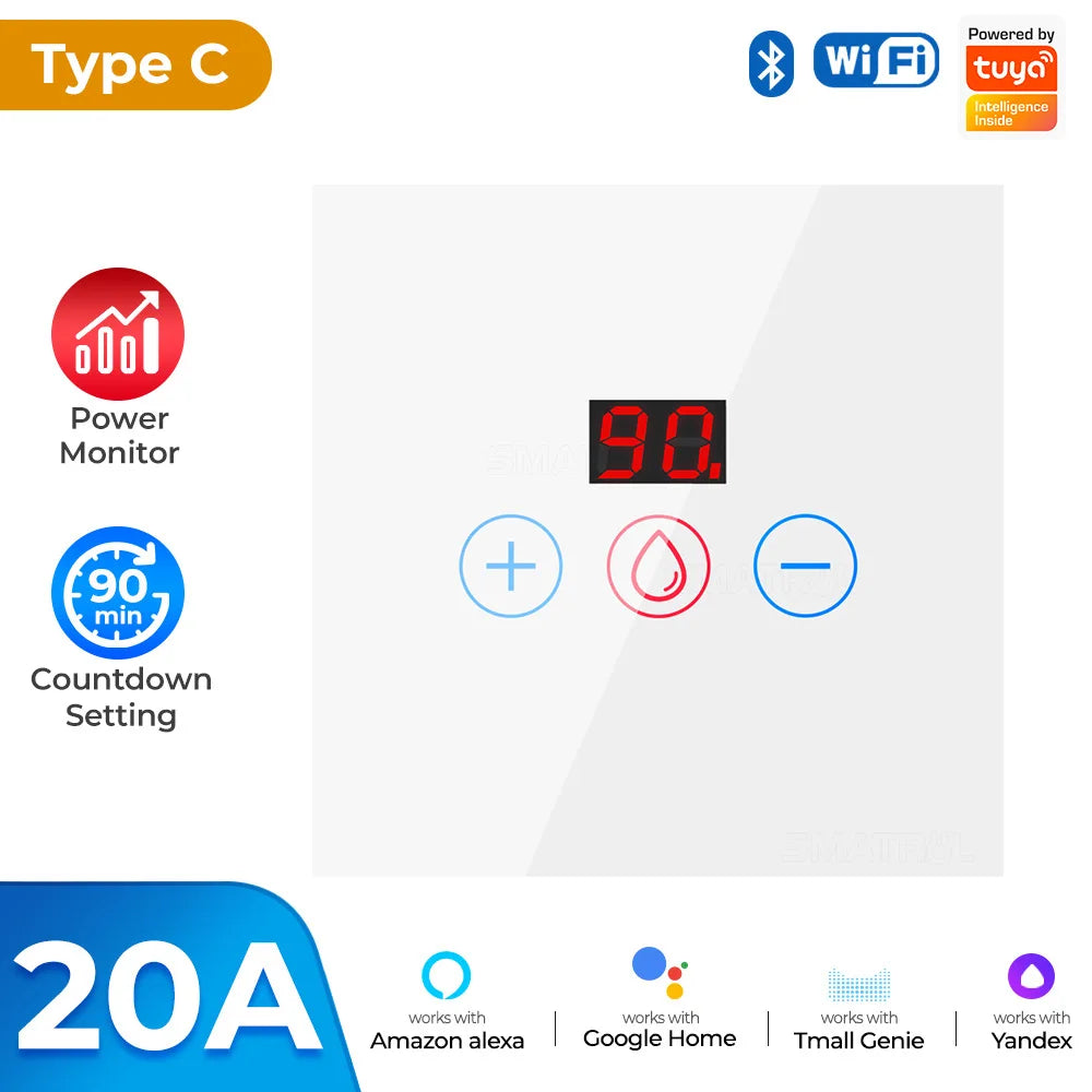 Tuya EU US WiFi/zigbee Smart Water Heater Boiler Switch With Power Monitor Smart Life Control Works With Alexa Alice Google Home