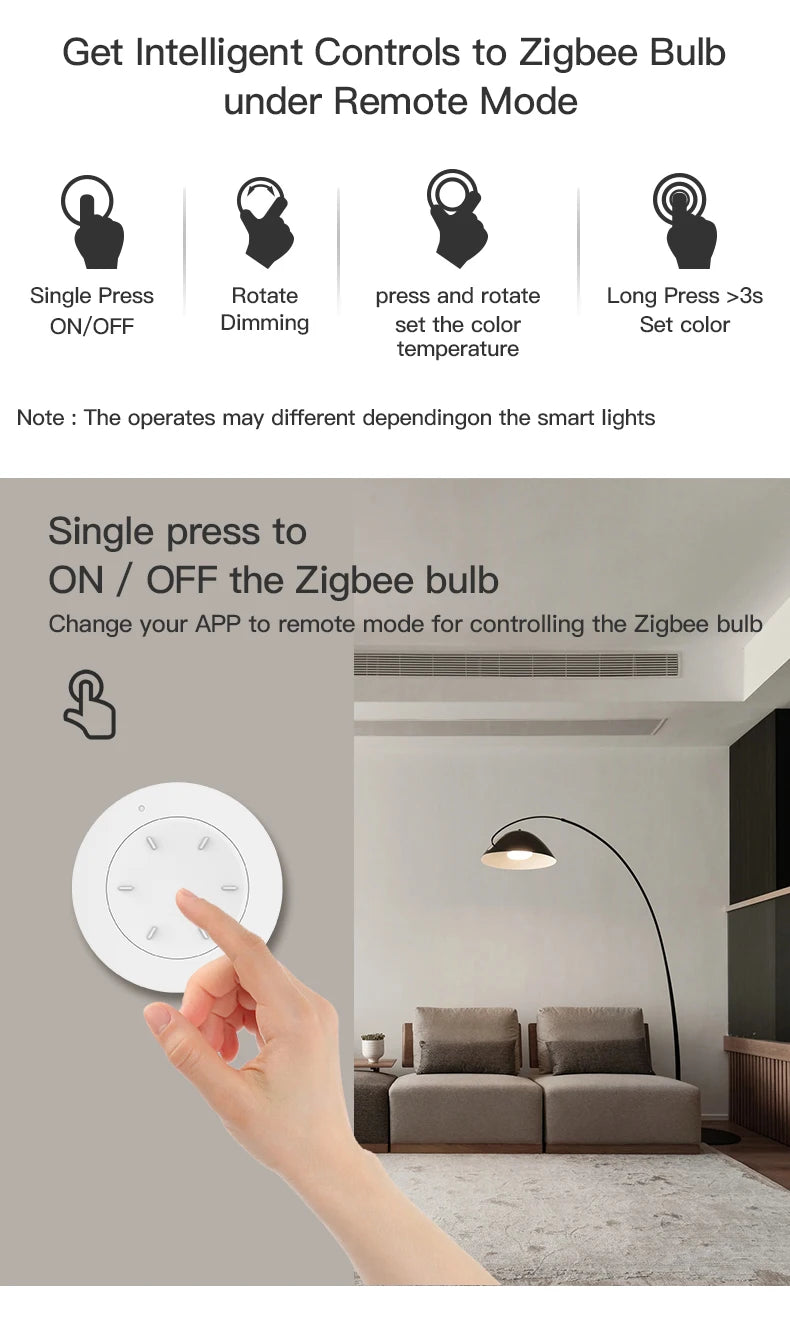 Works with Tuya ZigBee Smart Knob Switch Wireless Scene Switch Button Remote Dimmer Battery Powered Automation for Smart Life AP