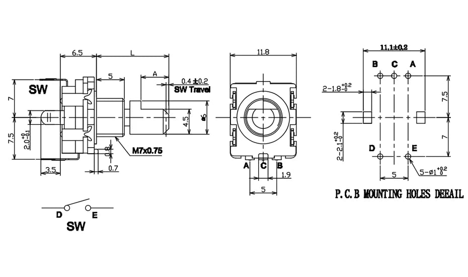 5PCS/LOT 20 Position 360 Degree Rotary Encoder EC11 w Push Button 5Pin Handle Long 15/20MM With A Built In Push Button Switch