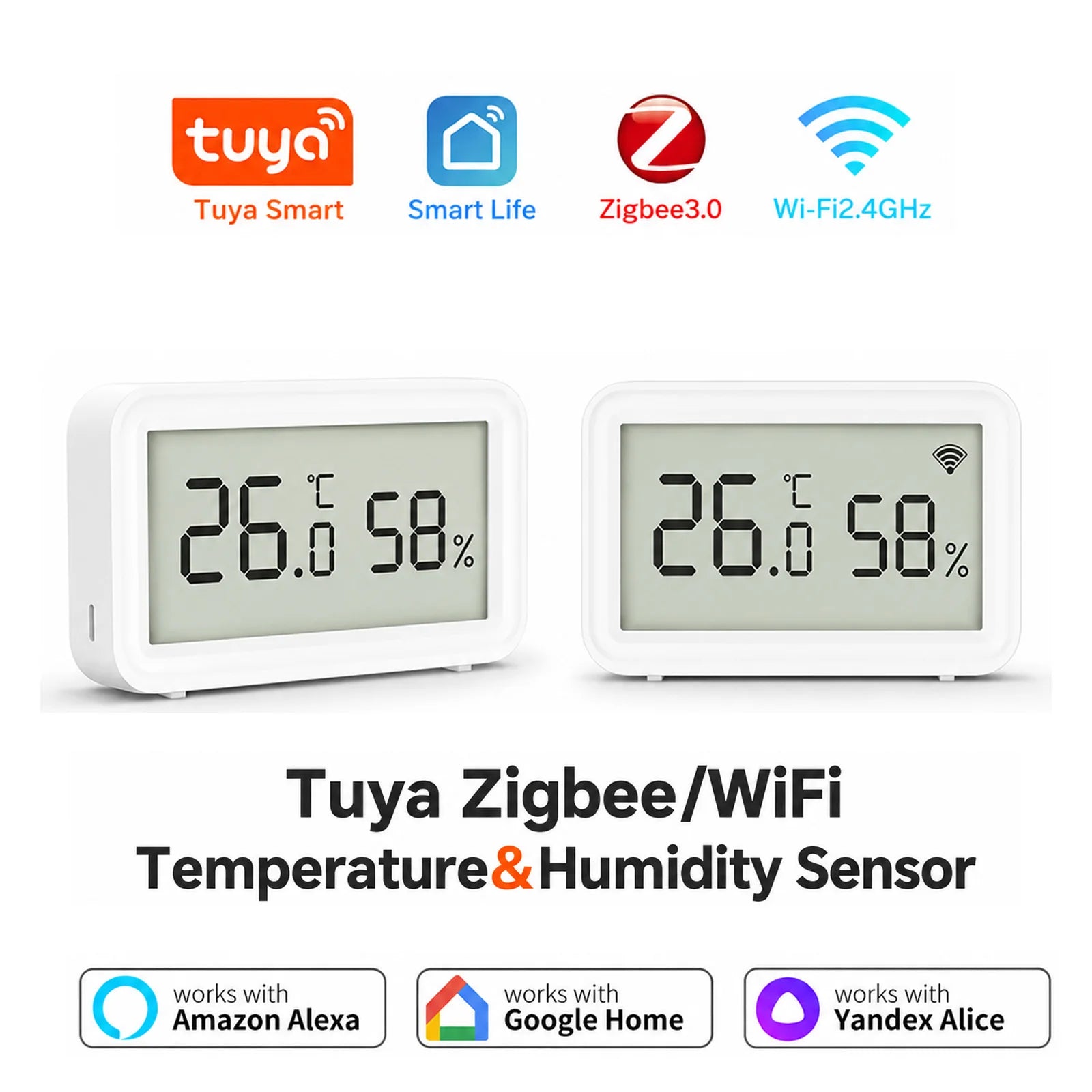 Tuya Zigbee WiFi Indoor Temperature Humidity Sensor with Smart Home App Remote Control Works with Alexa And Google Assistant