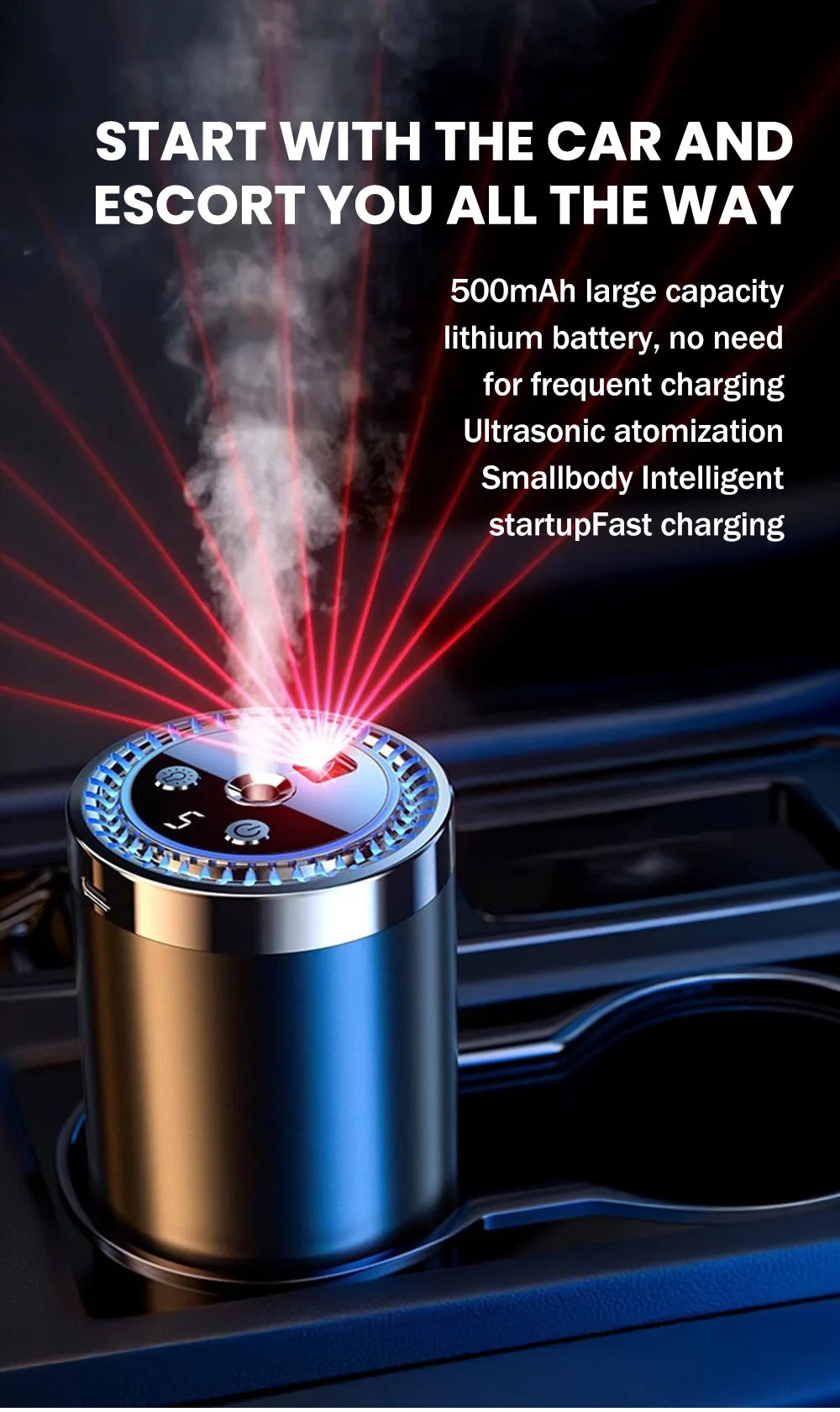 Rechargeable car aroma diffuser, aromatic essential oil, colorful lights, romantic starry sky lights, bedroom gift