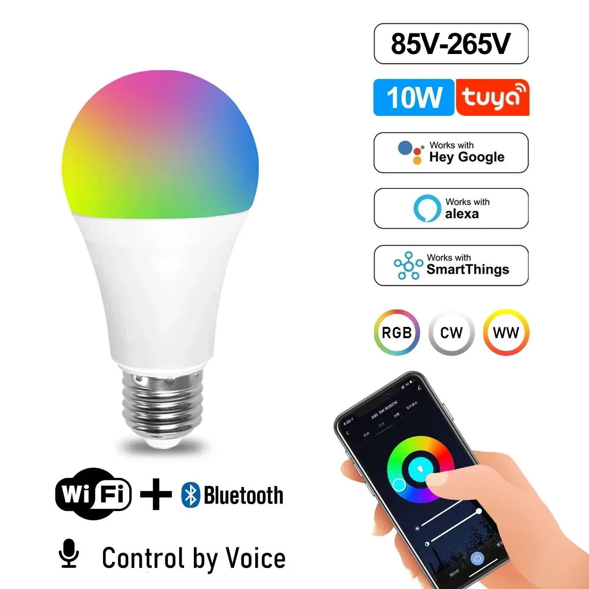 RGB Smart LED Bulb Dimmable Tuya Gu10 C37 A60 T37 E14 E27 B22 Light Wifi Magic Lamp AC 110V 220V Works with Alexa Google Home