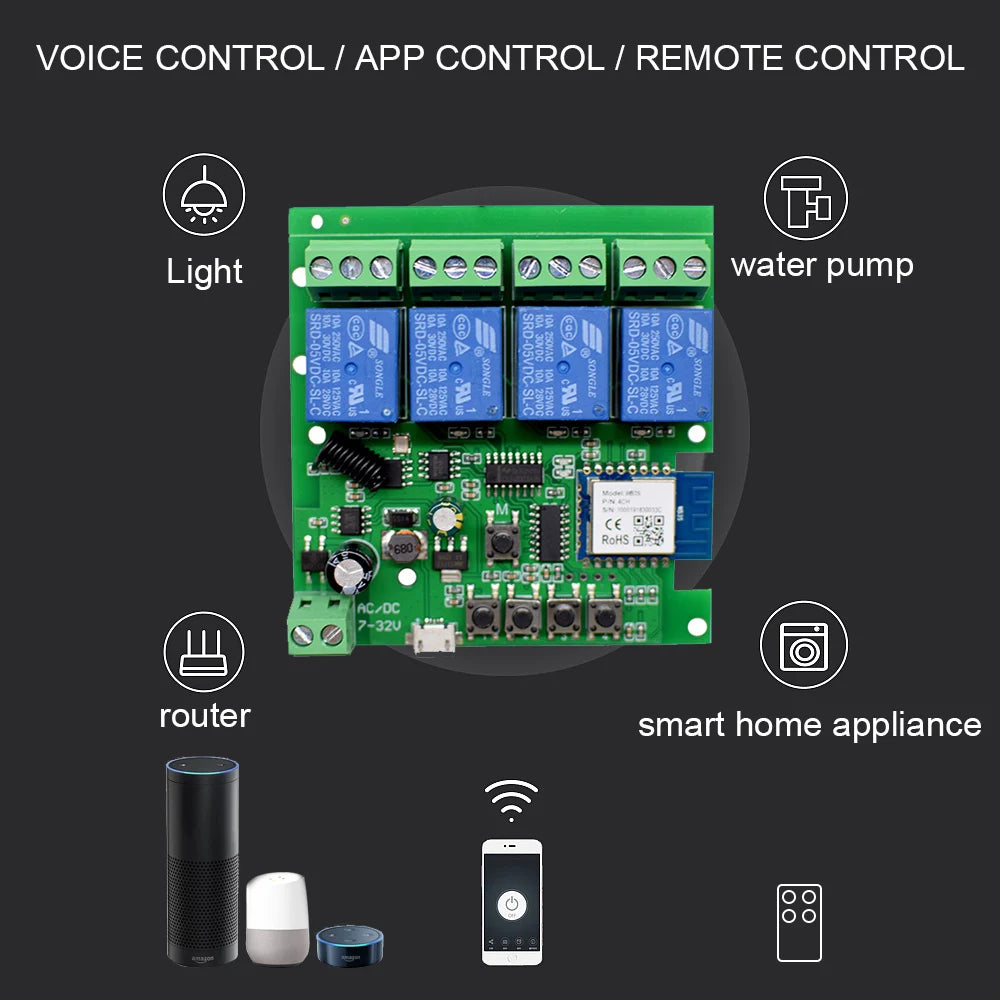 Tuya Smart Wifi Switch Module 12V 32V 220V RF 433 Radio Remote Control 1/2/4 Channels Relay for Alexa Google Home Smart Life