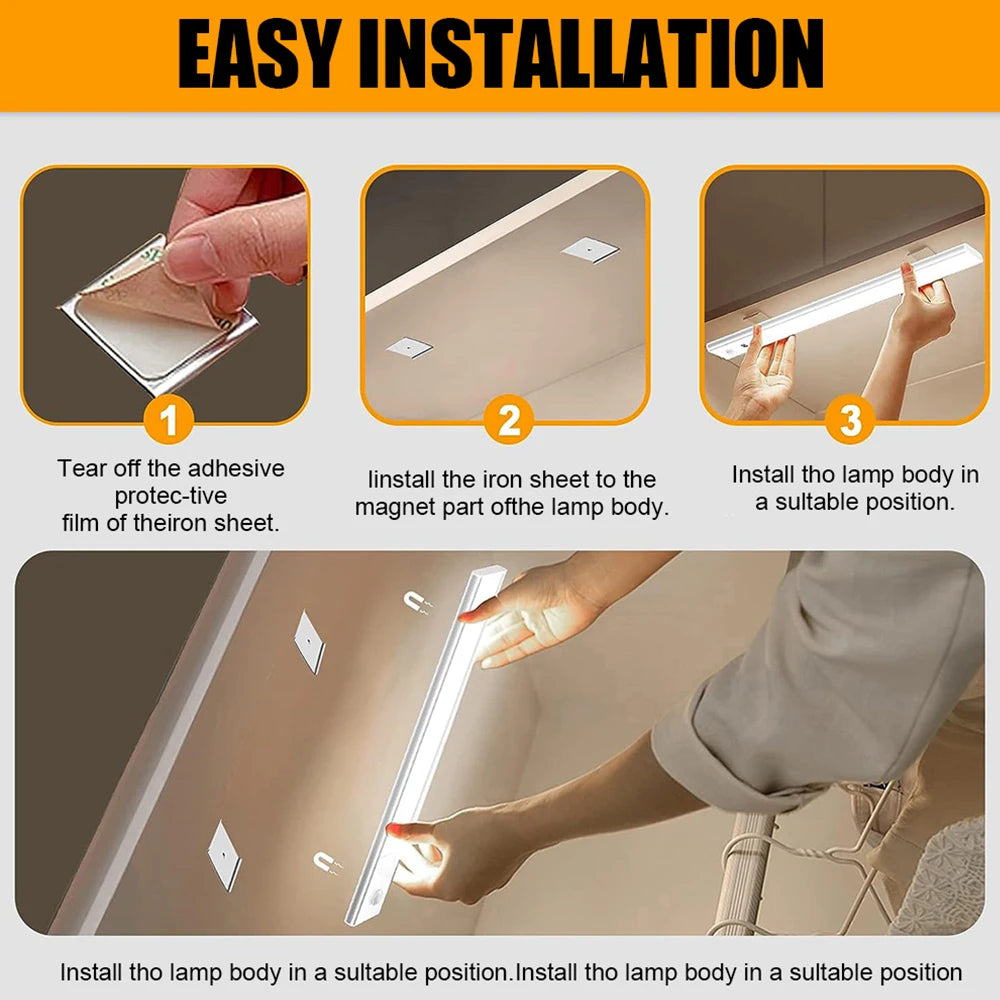 Night Light LED Motion Sensor Under Cabinet Lights USB Rechargeable Portable Lamp Lighting Bar For Bedroom Kitchen Accessories