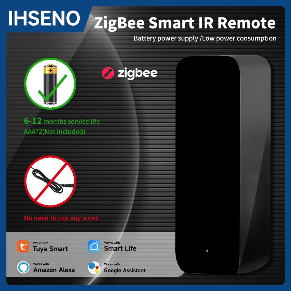 IHSENO Tuya Zigbee IR Remote Controller Smart Home Zigbee IR Remote Battery-Powered Compatible with Alexa Google Assistant