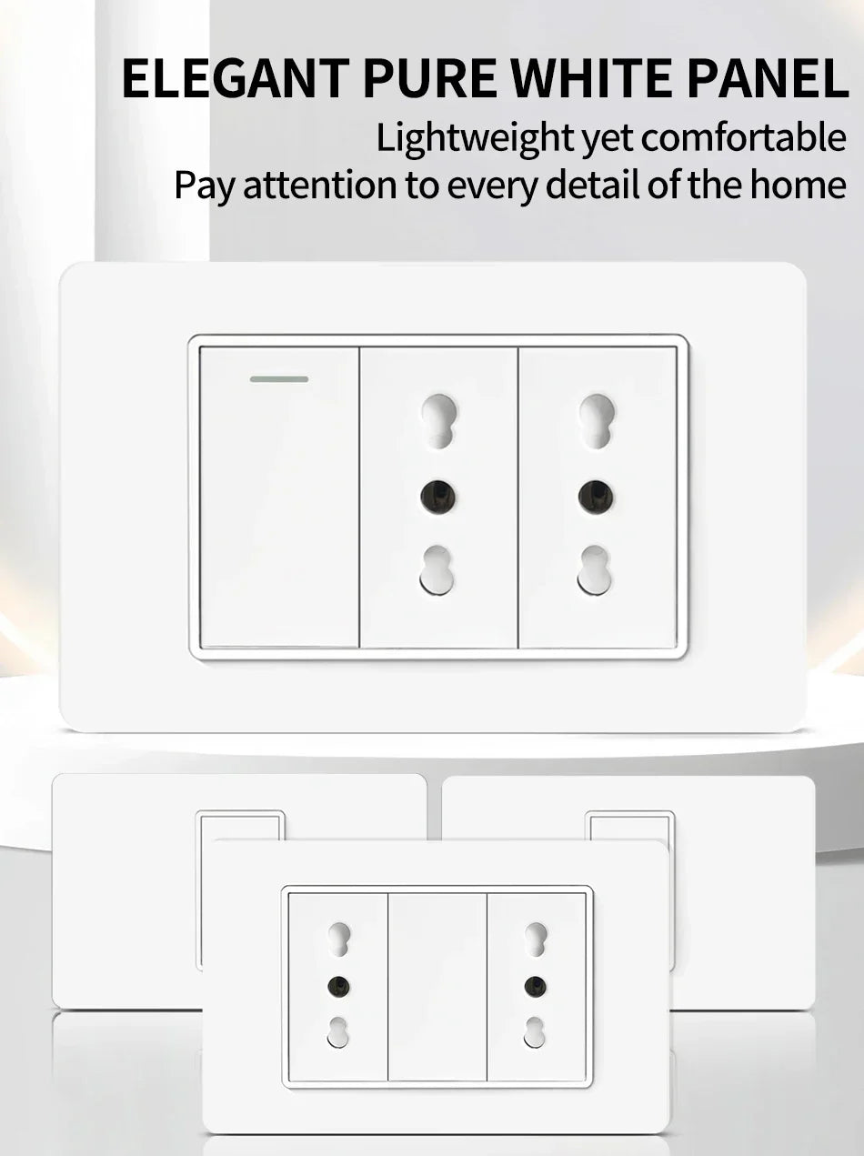 118 PC Plastic Panel Socket USB Type-C 20W Fast Charging Italy Chile Smart Wall Outlet Plug White Light Switch Home Office