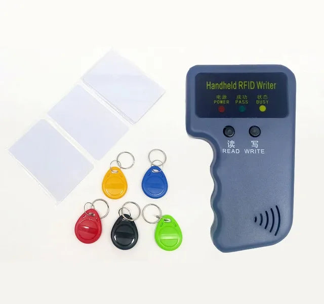 Handheld 125KHz EM4100 TK4100 RFID Copier Writer Duplicator Programmer Reader + 5pcs EM4305 T5577 Rewritable ID Keyfobs Tags