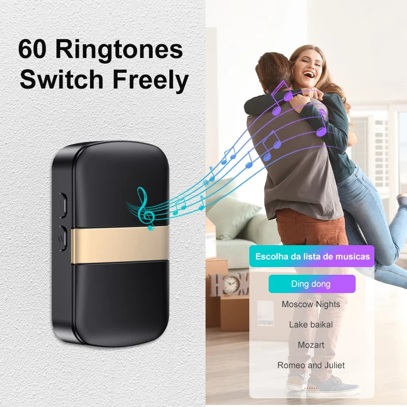 Battery Powered DC Wireless Doorbell 300M/984FT Range 60Songs Welcome Door Bell Chime Kit For Home, Store,Office ,Classroom etc.