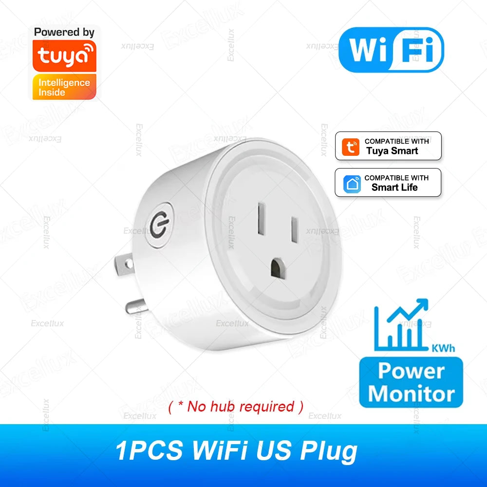 Tuya WiFi Or Zigbee Smart Socket US Plug 16A With Power Monitoring Timing Function WiFi Outlets Works With Alexa Home Assistant