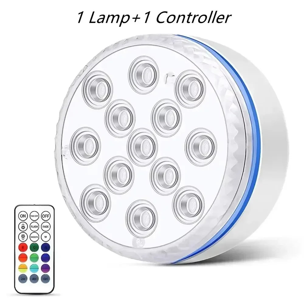 Updated IP68 RGB Submersible 13LED Underwater Light with Remote Control Underwater Pool Light Bright Lamp for Pond/Pool/Aquarium