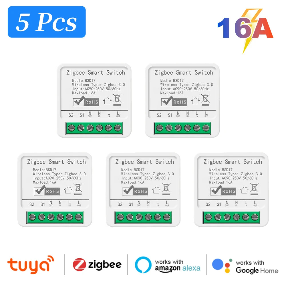 Smart ZigBee3.0 Light Switch Module 16A MiNi DIY Breaker Switch Supports 2 Way Control App Remote Control for Alexa Google Home