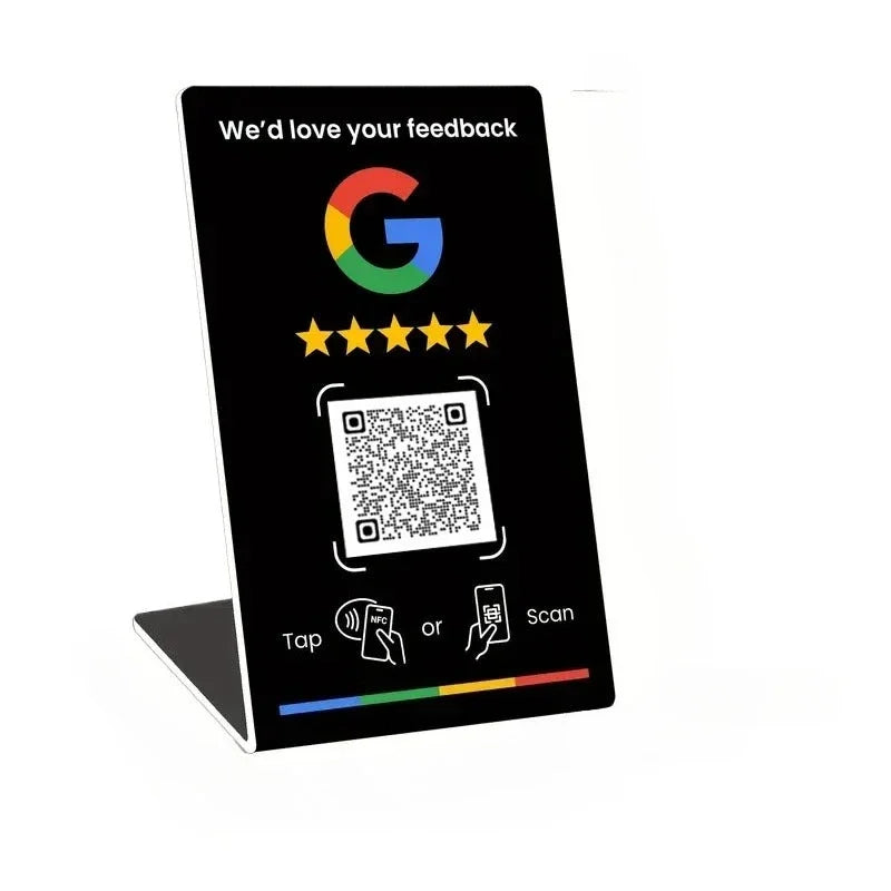 13.56Mhz programmable Google Review Card NFC station table NFC Google Reviews display bending card standing brand bracket
